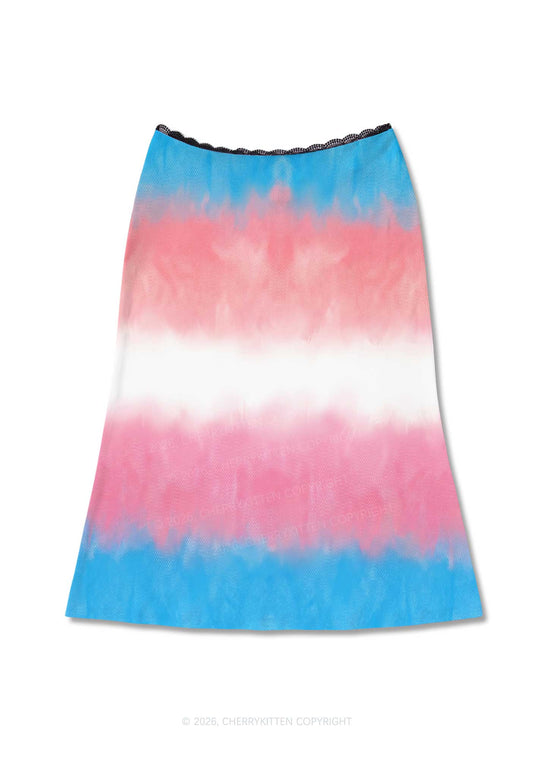 Trans Flag Pride Y2K Print Midi Skirt Cherrykitten