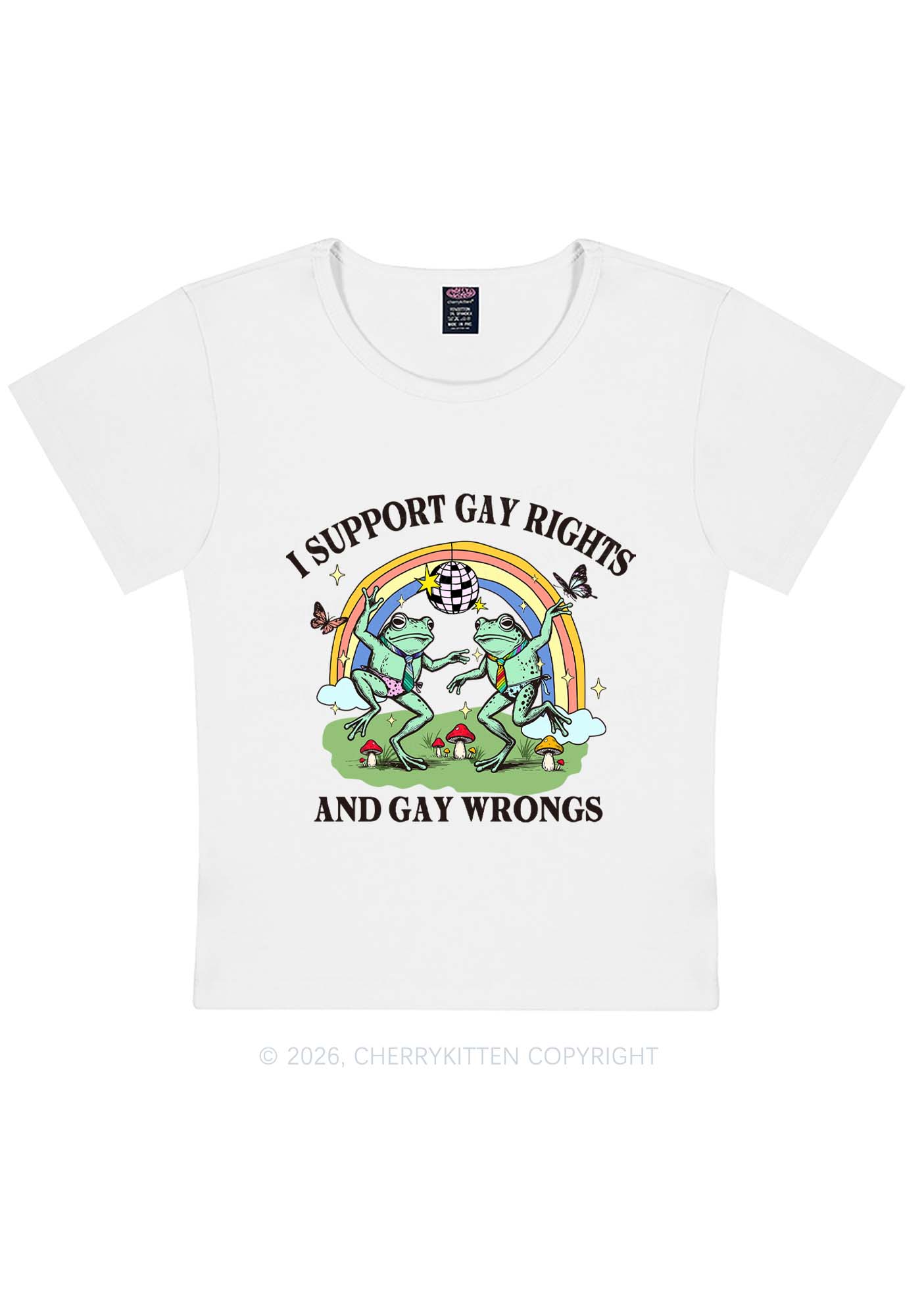 I Support Gay Rights Disco Frogs Y2K Baby Tee Cherrykitten