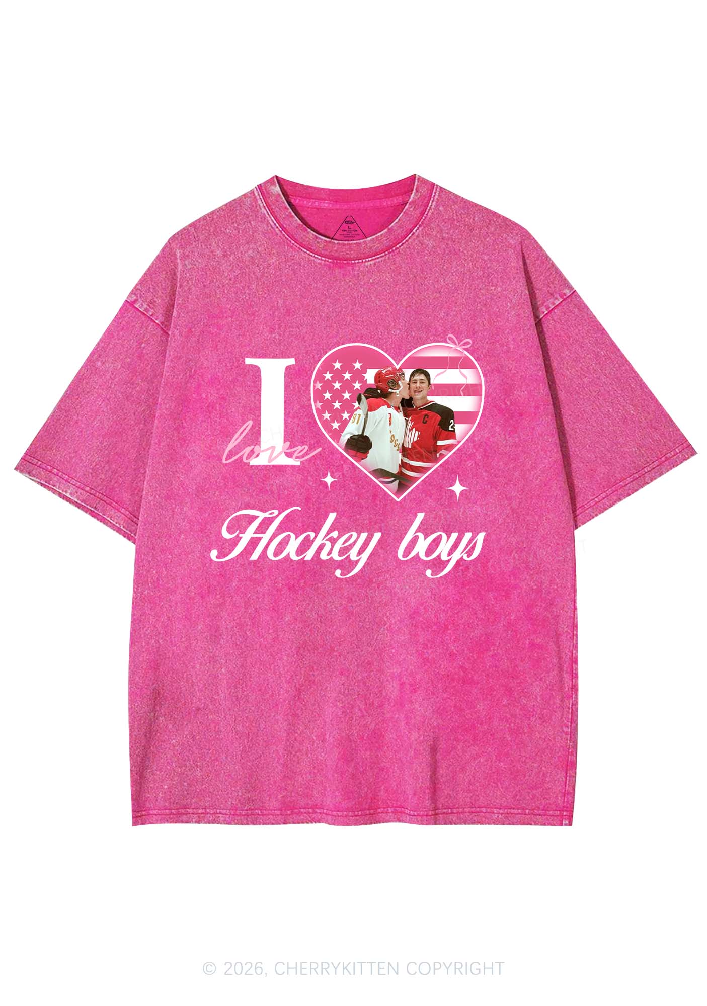 I Love US Hockey Boys HR Y2K Shirts Washed Tee Cherrykitten