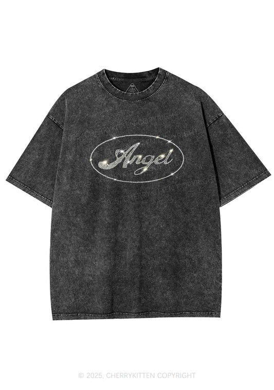 Rhinestone Angel Y2K Shirts Washed Tee Cherrykitten