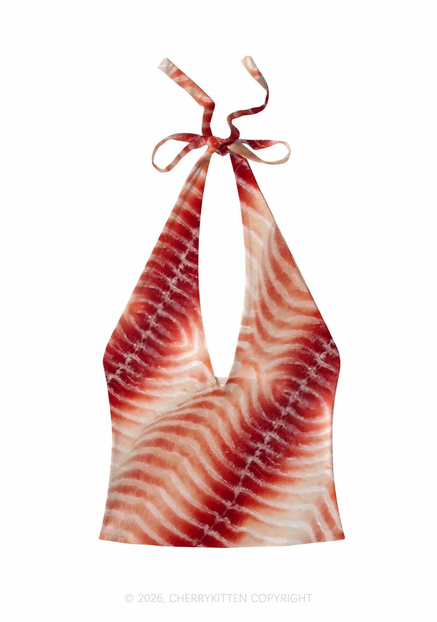 Pork Belly Texture Y2K Print Halter Deep V Neck Cami Cherrykitten