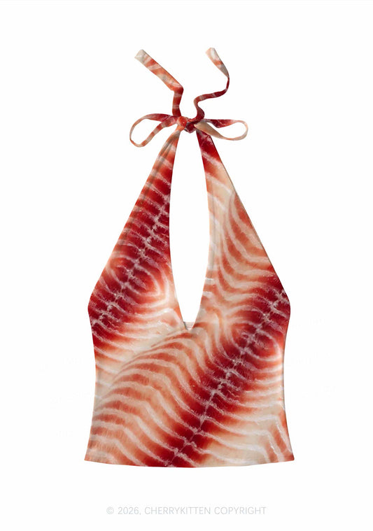Pork Belly Texture Y2K Print Halter Deep V Neck Cami Cherrykitten