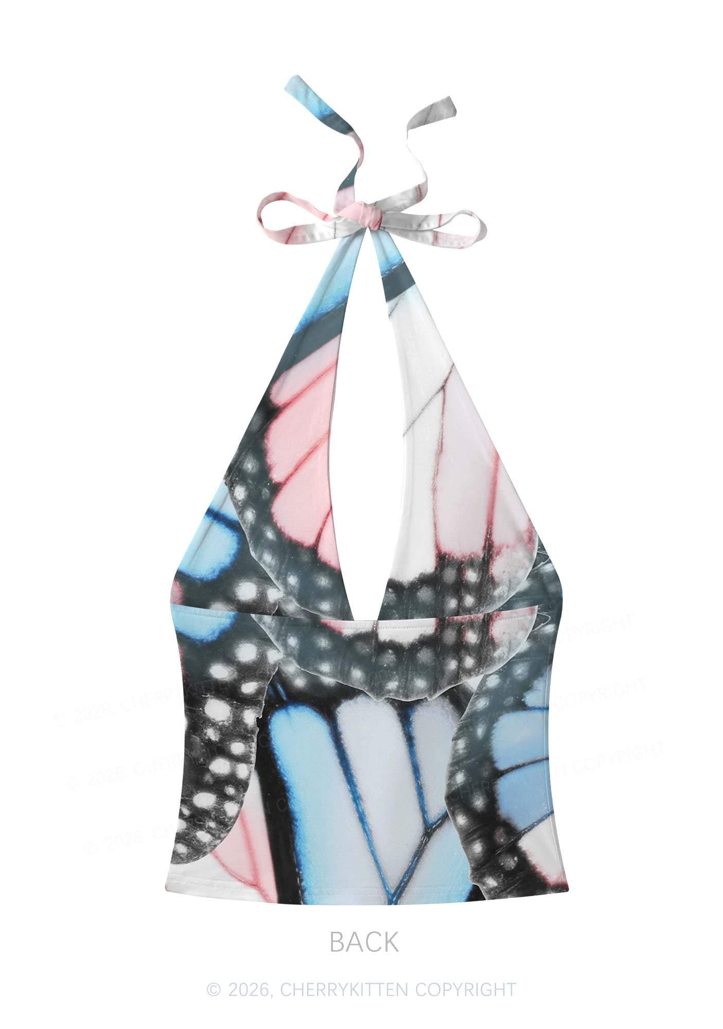 Trans Butterfly Wing Pride Y2K Print Halter Deep V Neck Cami Cherrykitten