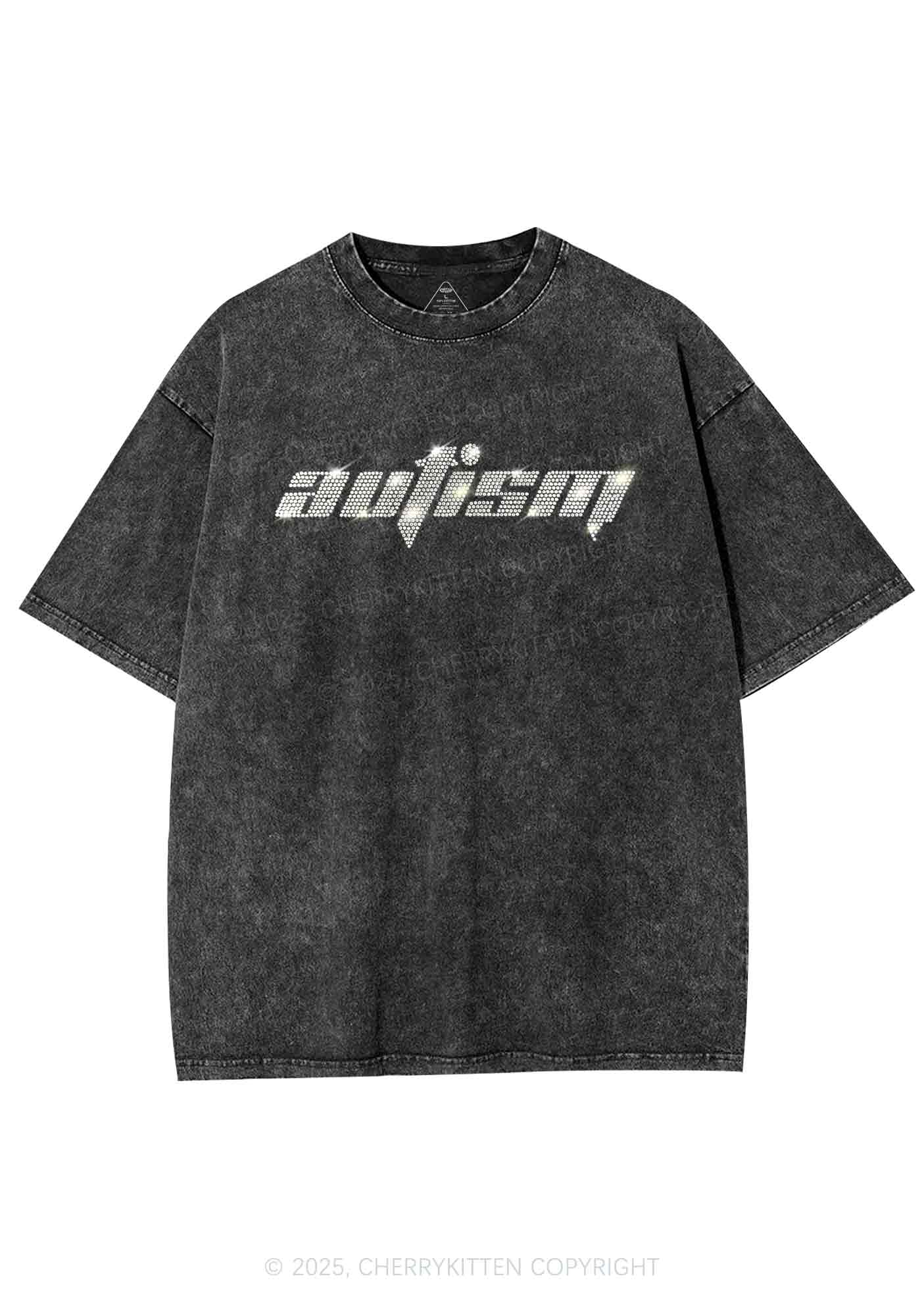 Rhinestone Autism Y2K Shirts Washed Tee Cherrykitten