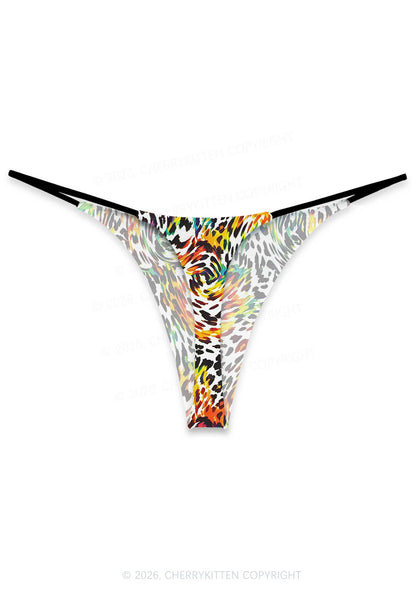 Rainbow Leopard Pride Y2K Print Bikini String Thong Cherrykitten