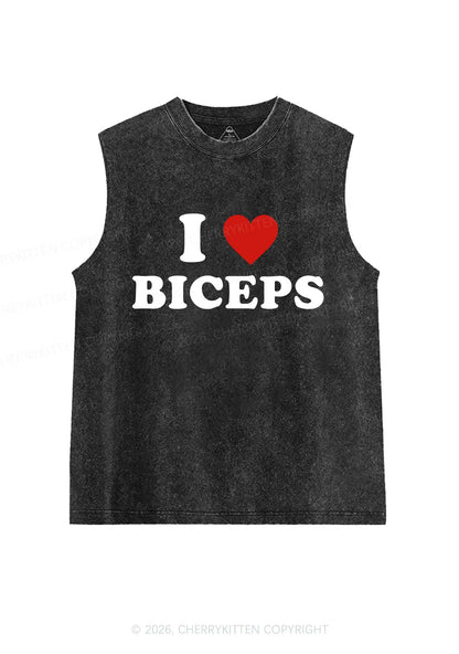 I Love Biceps Valentine's Day Y2K Washed Muscle Tank Cherrykitten
