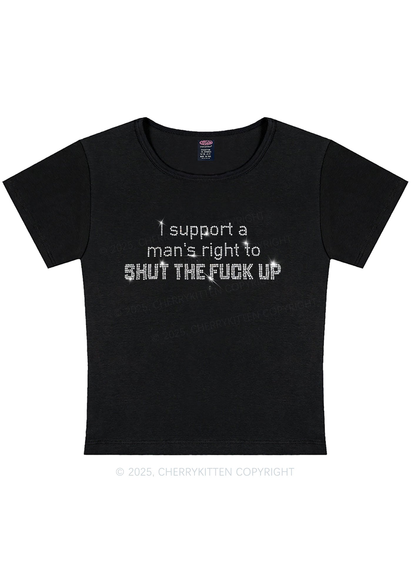 Rhinestone I Support A Mans Right Y2K Baby Tee Cherrykitten