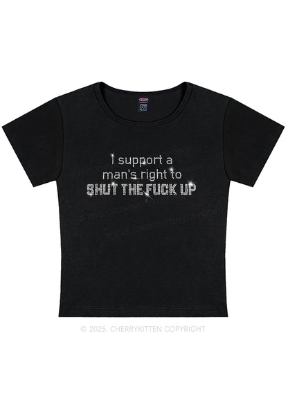 Rhinestone I Support A Mans Right Y2K Baby Tee Cherrykitten