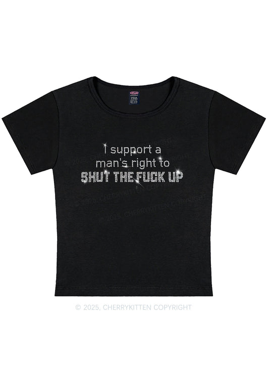 Rhinestone I Support A Mans Right Y2K Baby Tee Cherrykitten
