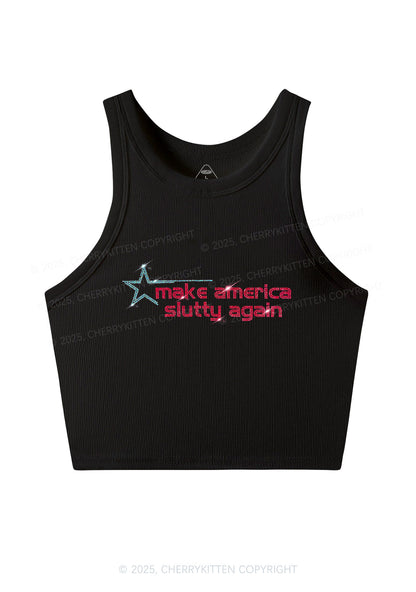 Rhinestone Make America Slxtty Again Y2K Crop Tank Top Cherrykitten