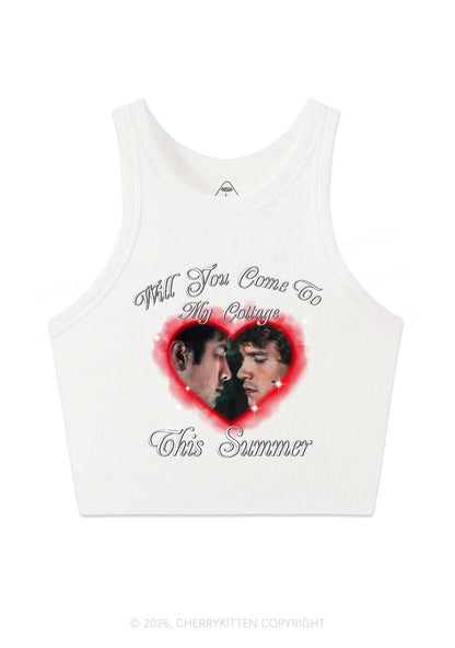 Come To My Cottage This Summer HR Y2K Crop Tank Top Cherrykitten
