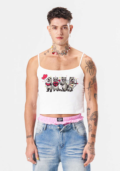 Raccoon Cupids Valentine's Day Y2K Spaghetti Strap Cami Cherrykitten