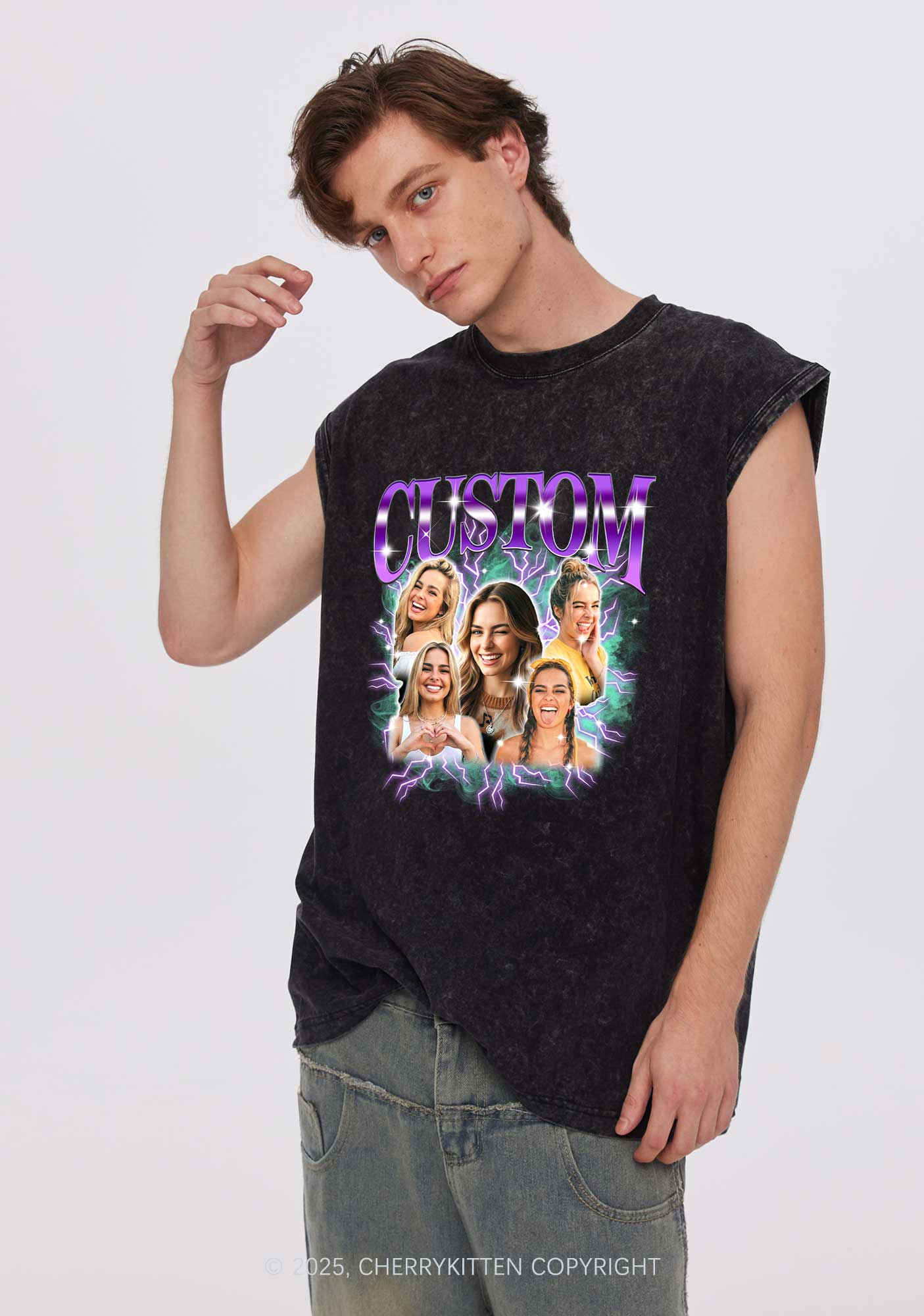 Custom Collage Portrait Y2K Washed Muscle Tank Cherrykitten