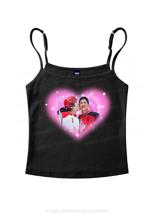 Sparkle Pink Heart Kissing Y2K Spaghetti Strap Cami Cherrykitten