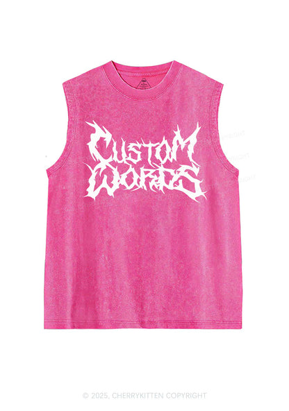 Custom Text Punk Font Y2K Washed Muscle Tank Cherrykitten