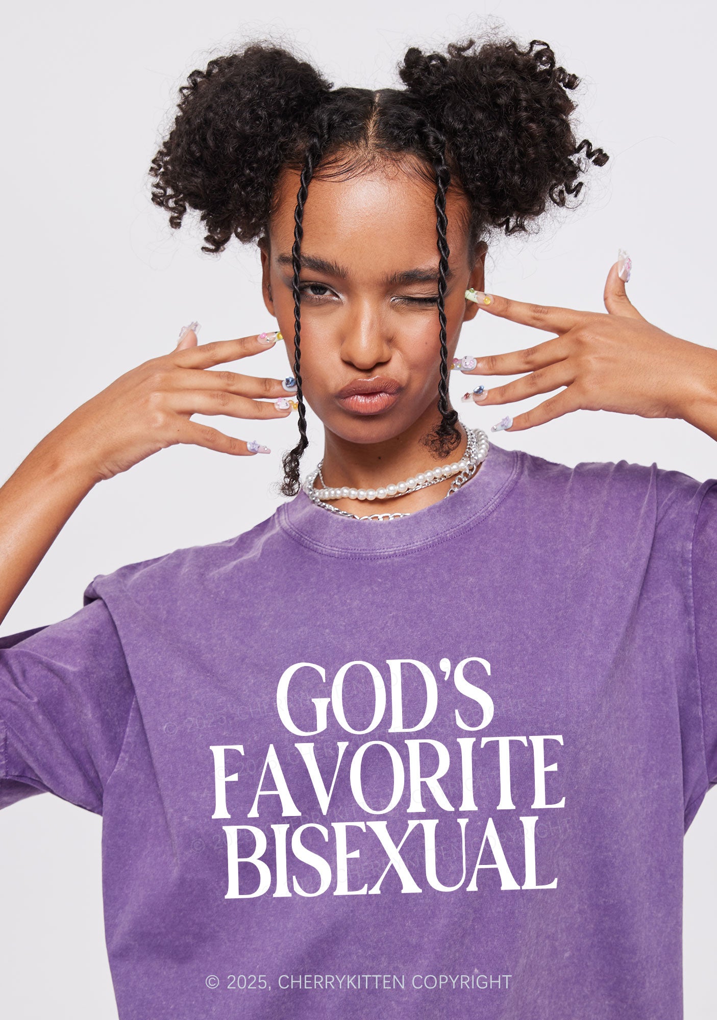 Gods Favorite Bisexual Pride Y2K Shirts Washed Tee Cherrykitten