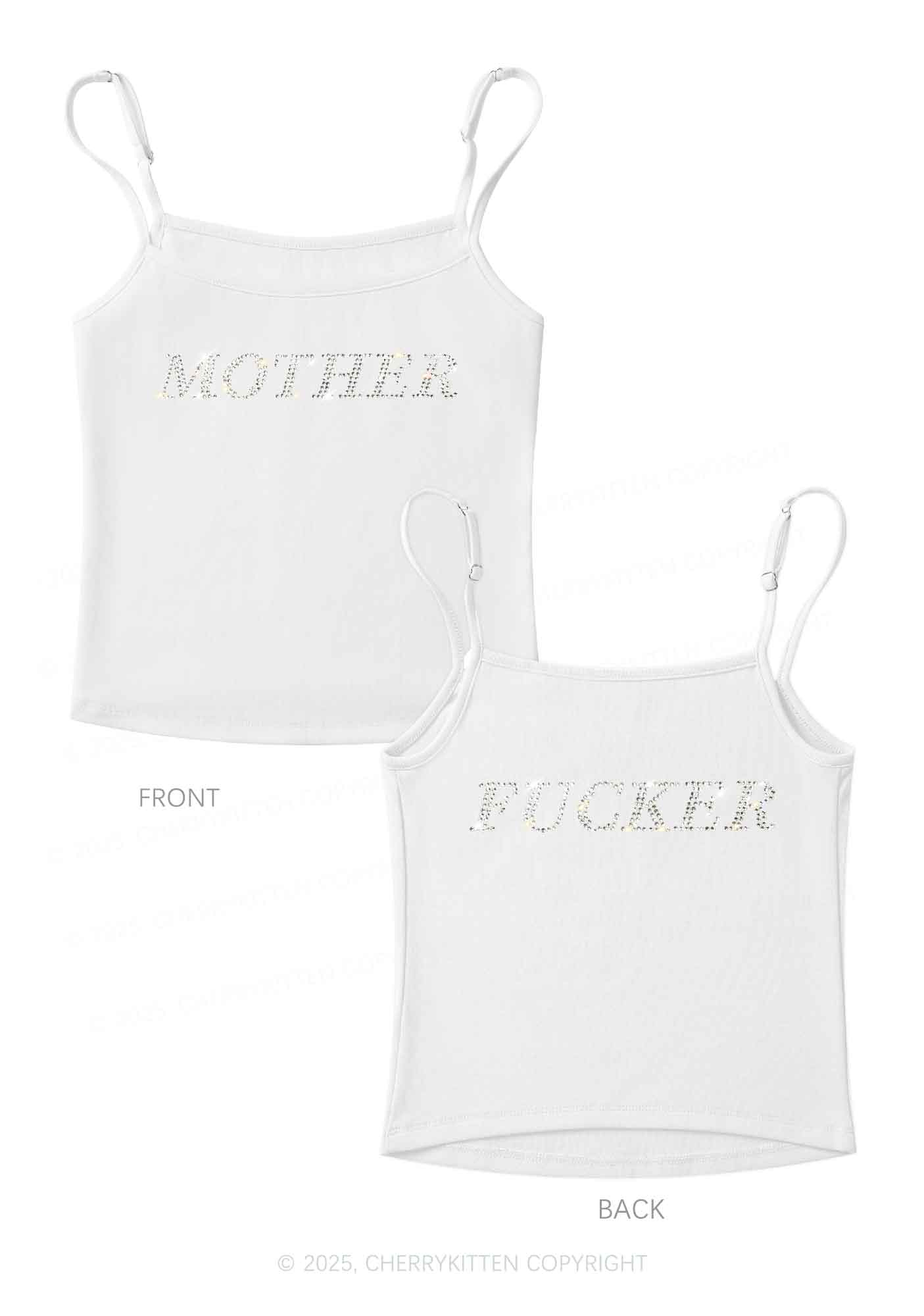 Rhinestone Motherfxcker Two Sides Y2K Spaghetti Strap Cami Cherrykitten