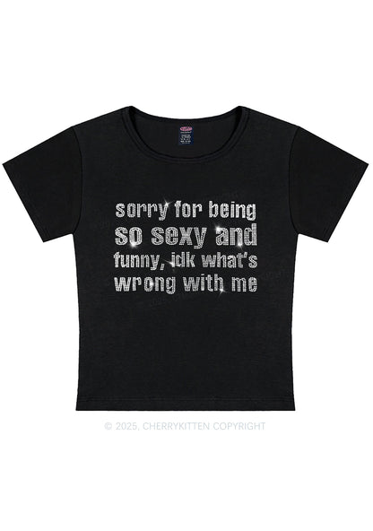 Rhinestone Sorry For Being So Funny Y2K Baby Tee Cherrykitten