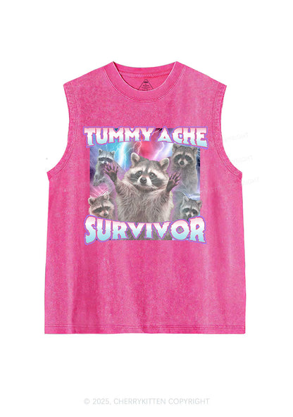 Tummy Ache Survivor Raccoon Y2K Washed Muscle Tank Cherrykitten
