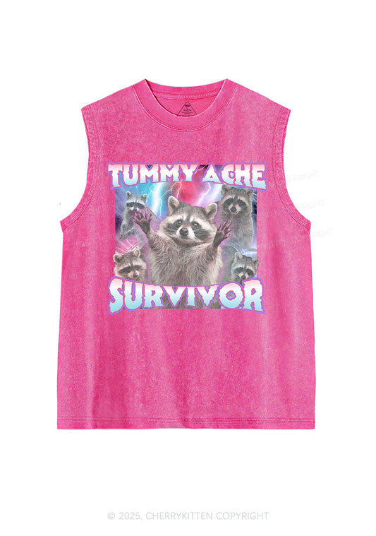 Tummy Ache Survivor Raccoon Y2K Washed Muscle Tank Cherrykitten