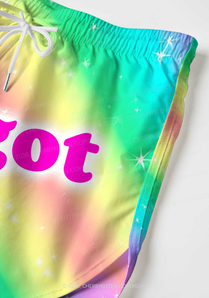 Rainbow Slide Faggot Pride Y2K Print Men Beach Shorts Cherrykitten