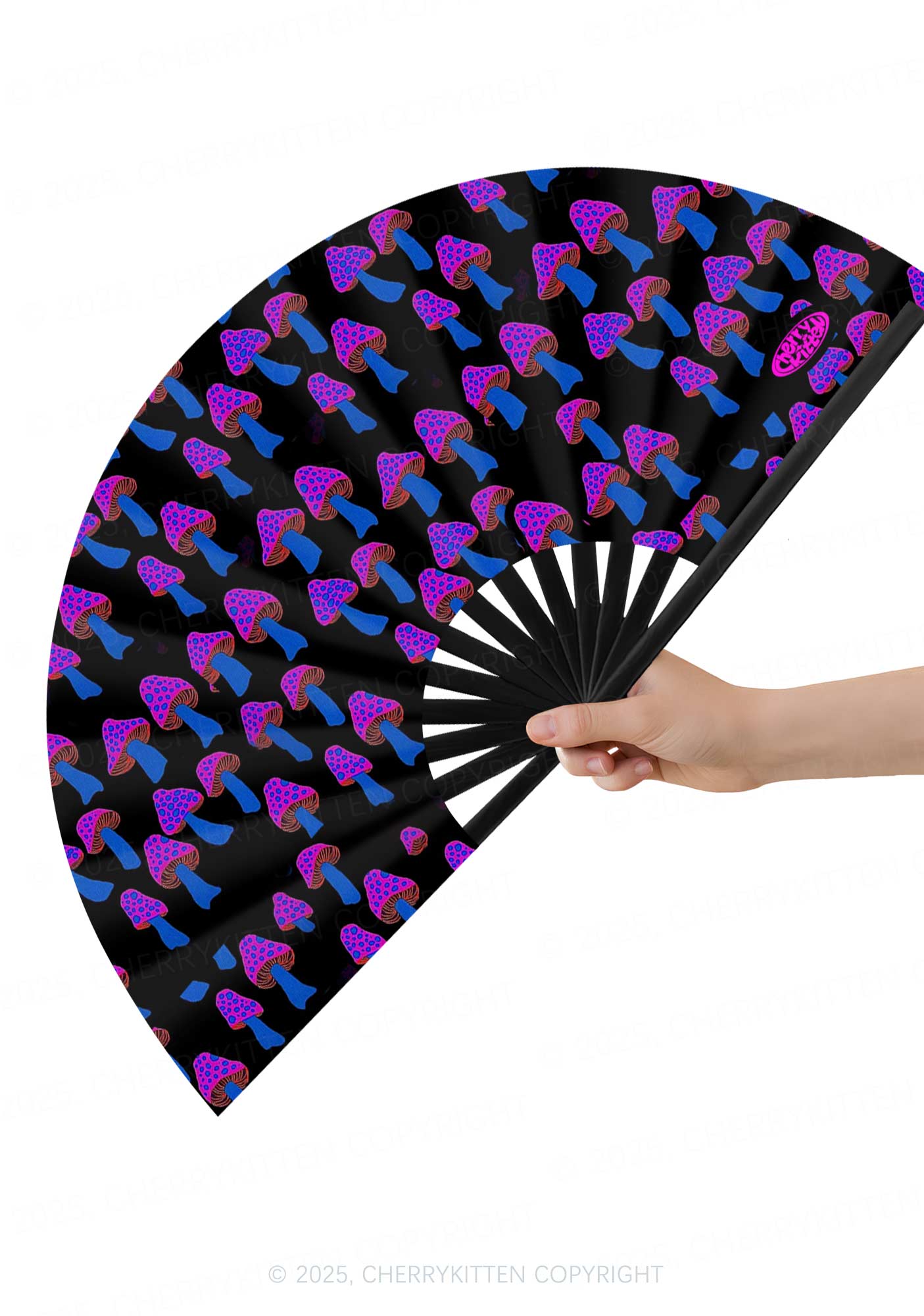 Blue Mushroom Y2K Rave Hand Fan Cherrykitten