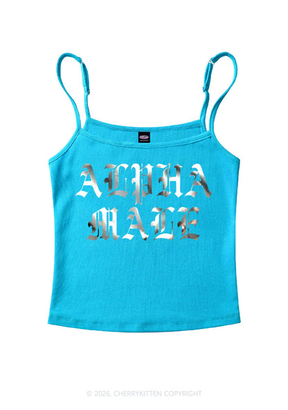 Alpha Male Silver Foil Printed Y2K Spaghetti Strap Cami Cherrykitten