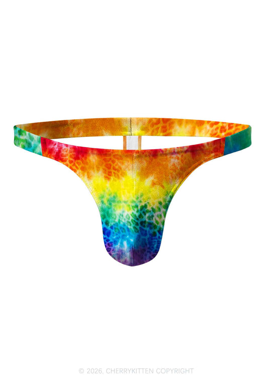 Rainbow Leopard Tie Dye Pride Y2K Print Men Thong Cherrykitten
