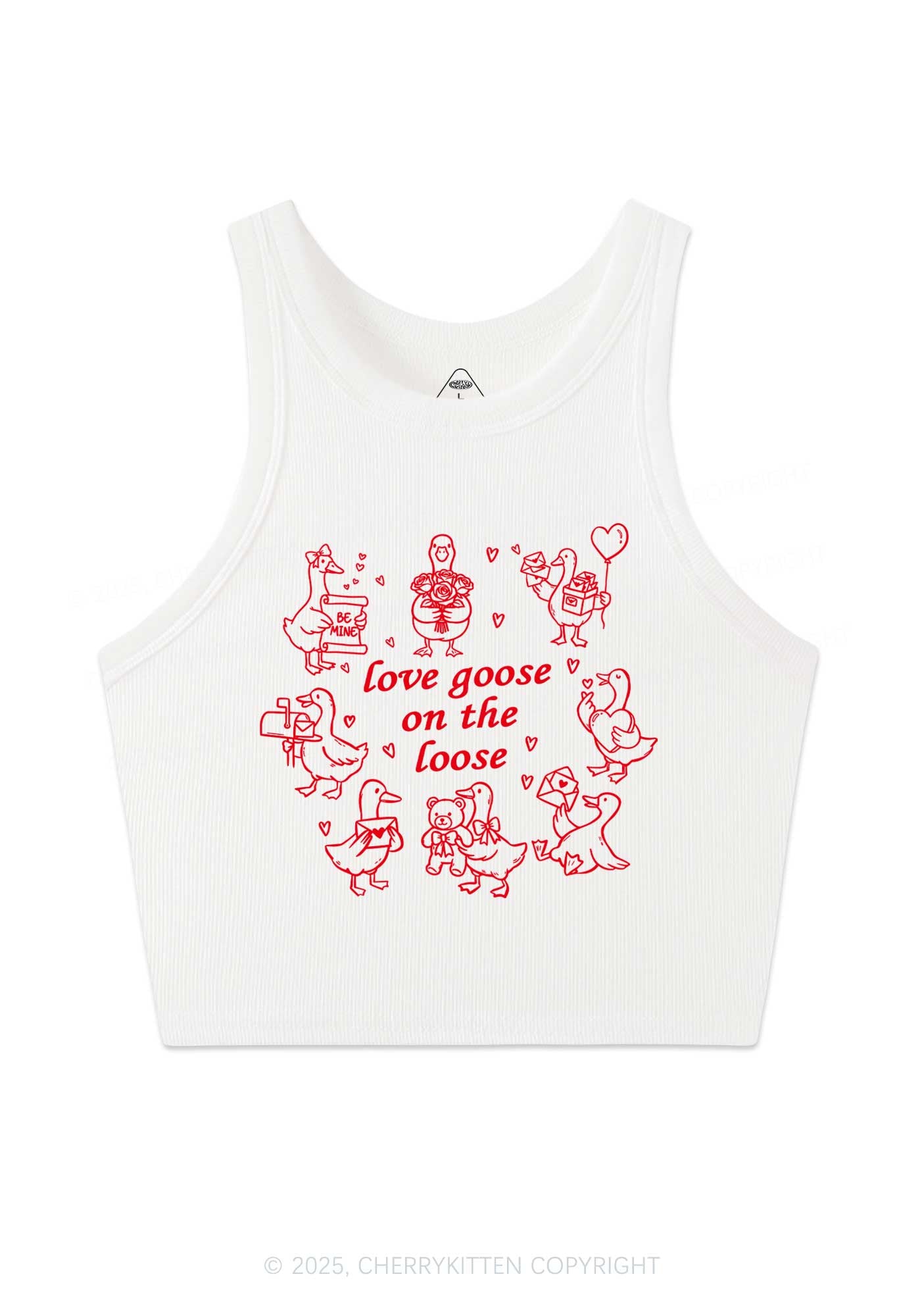 Love Goose On The Loose Valentine's Day Y2K Crop Tank Top Cherrykitten