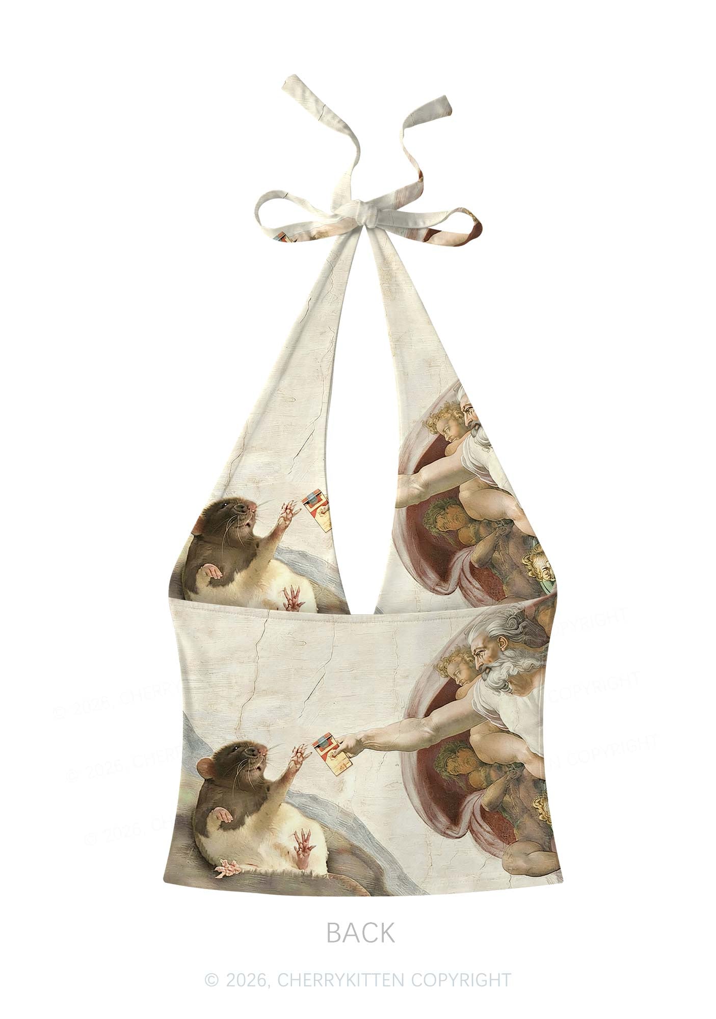 God And Rat Y2K Print Halter Deep V Neck Cami Cherrykitten