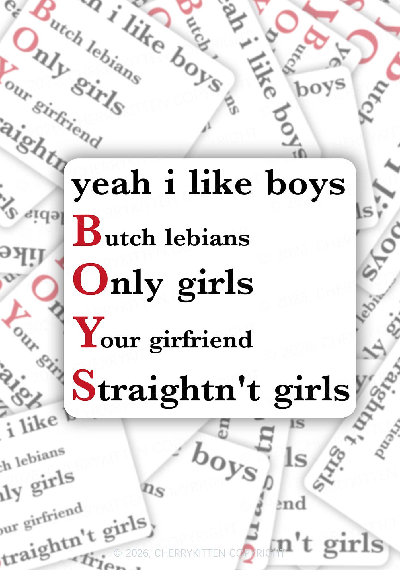 Yeah I Like Boys Pride 1pc Y2K Sticker Cherrykitten