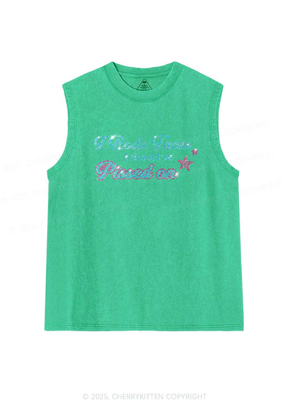 Rhinestone I Rode Faces Y2K Washed Muscle Tank Cherrykitten