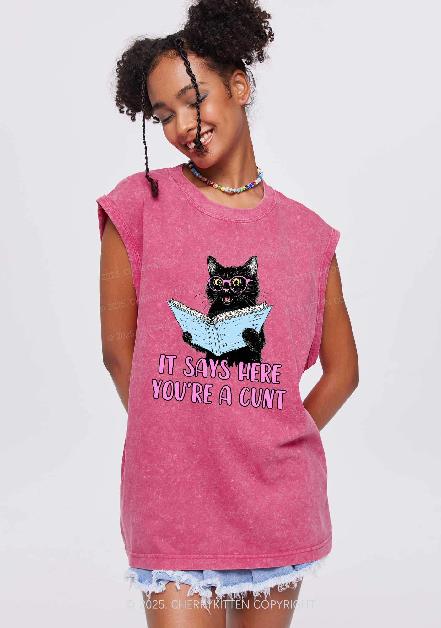 You Are A Cxxt Y2K Washed Muscle Tank Cherrykitten