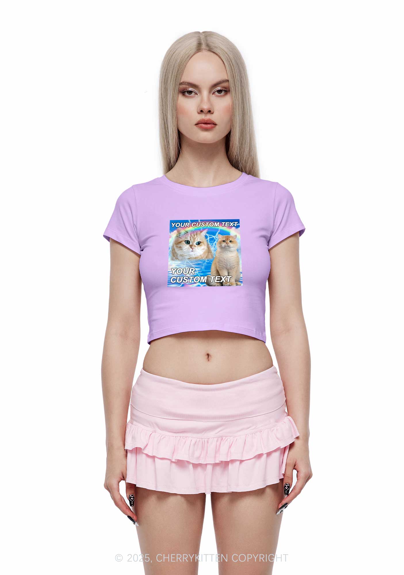 Custom Text Your Kitten Y2K Baby Tee Cherrykitten