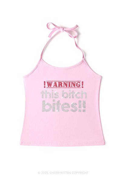 Rhinestone This Bxxch Bites Y2K Halter Neck Cami Cherrykitten