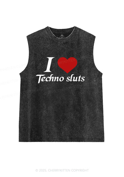 I Love Techno Slxts Y2K Washed Muscle Tank Cherrykitten