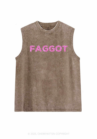 Glitter Faggot Pride Y2K Washed Muscle Tank Cherrykitten
