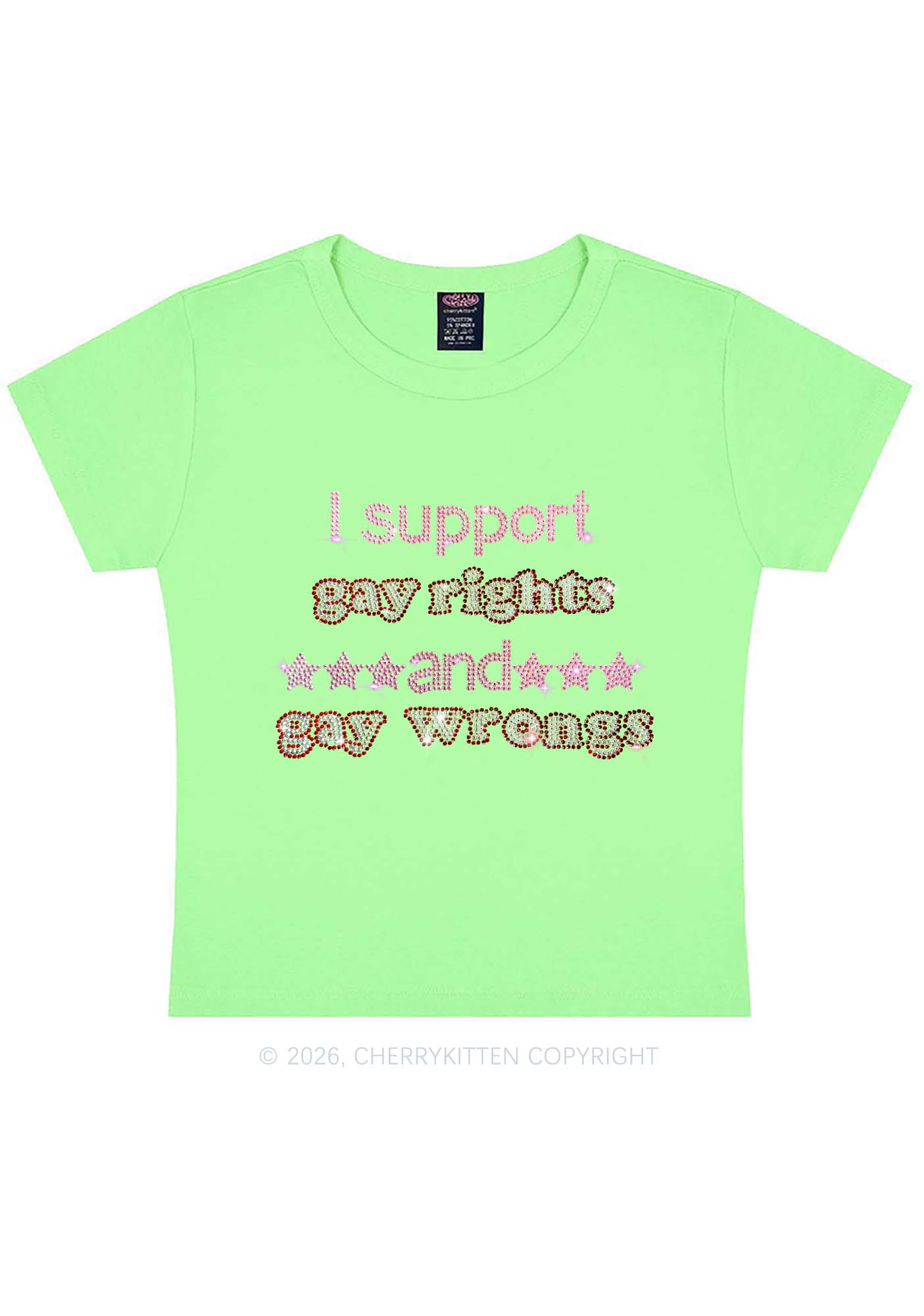 Rhinestone I Support Gay Rights Y2K Baby Tee Cherrykitten