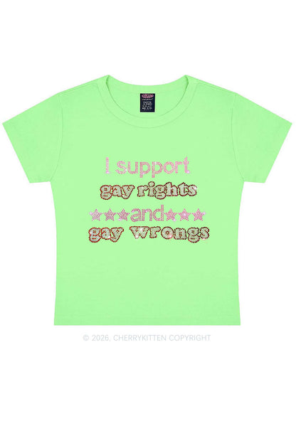 Rhinestone I Support Gay Rights Y2K Baby Tee Cherrykitten