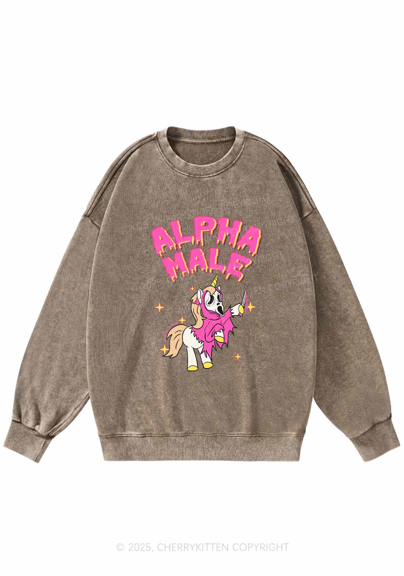 Halloween Unicorn Alpha Male Y2K Washed Sweatshirts Cherrykitten
