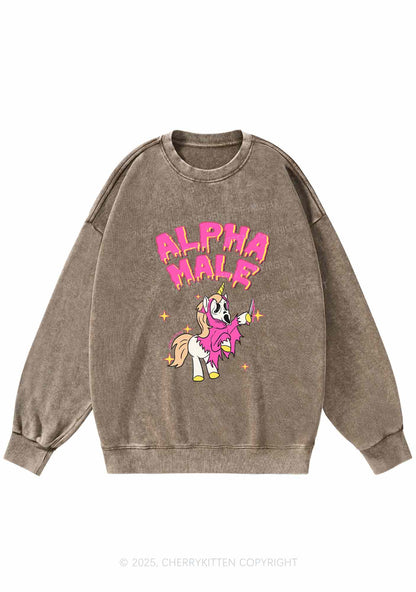Halloween Unicorn Alpha Male Y2K Washed Sweatshirts Cherrykitten