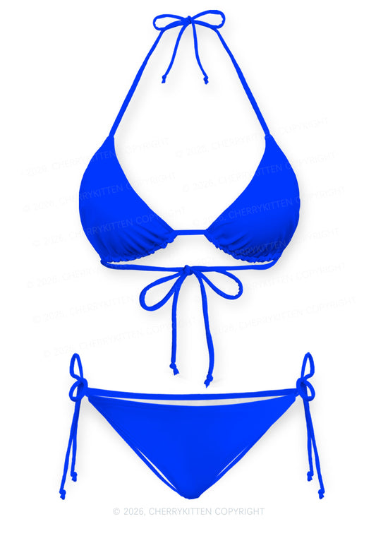 Royal Blue Plain Y2K Print Bikini Set Cherrykitten