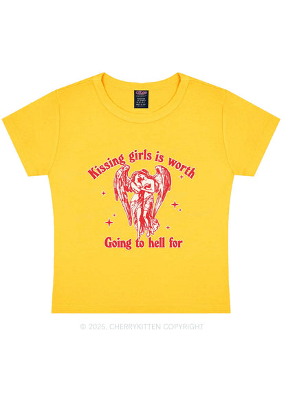 Kissing Girls To Hell Pride Y2K Baby Tee Cherrykitten