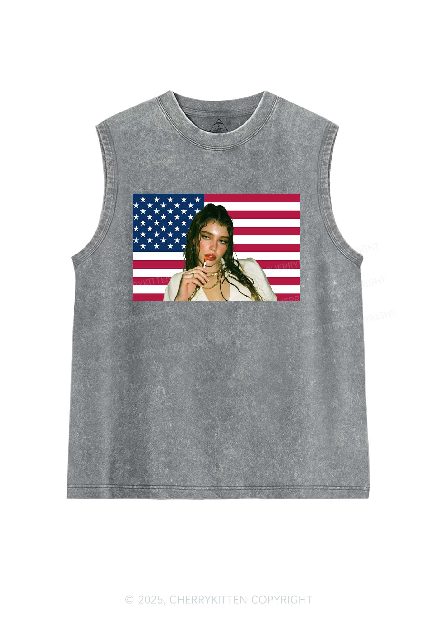 Custom Portrait Flag Y2K Washed Muscle Tank Cherrykitten
