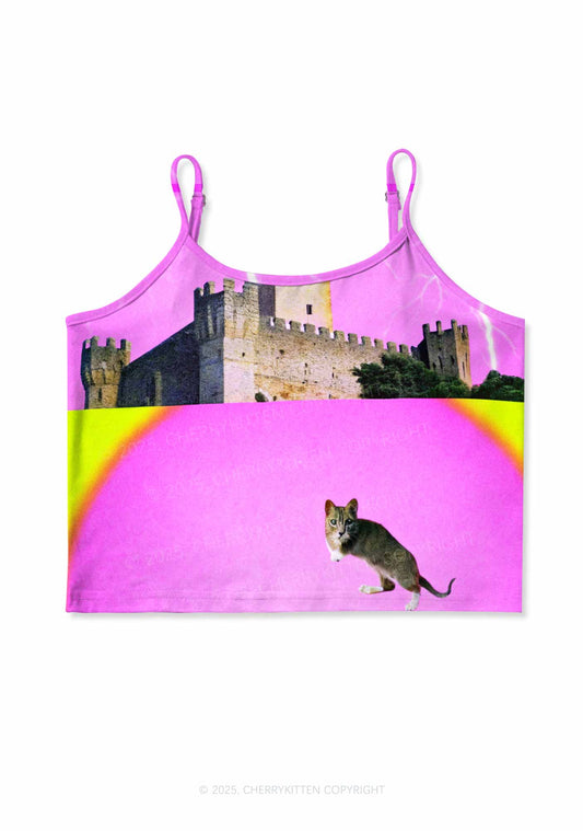 Cat Castle Lightning Y2K Print Cami Crop Top Cherrykitten
