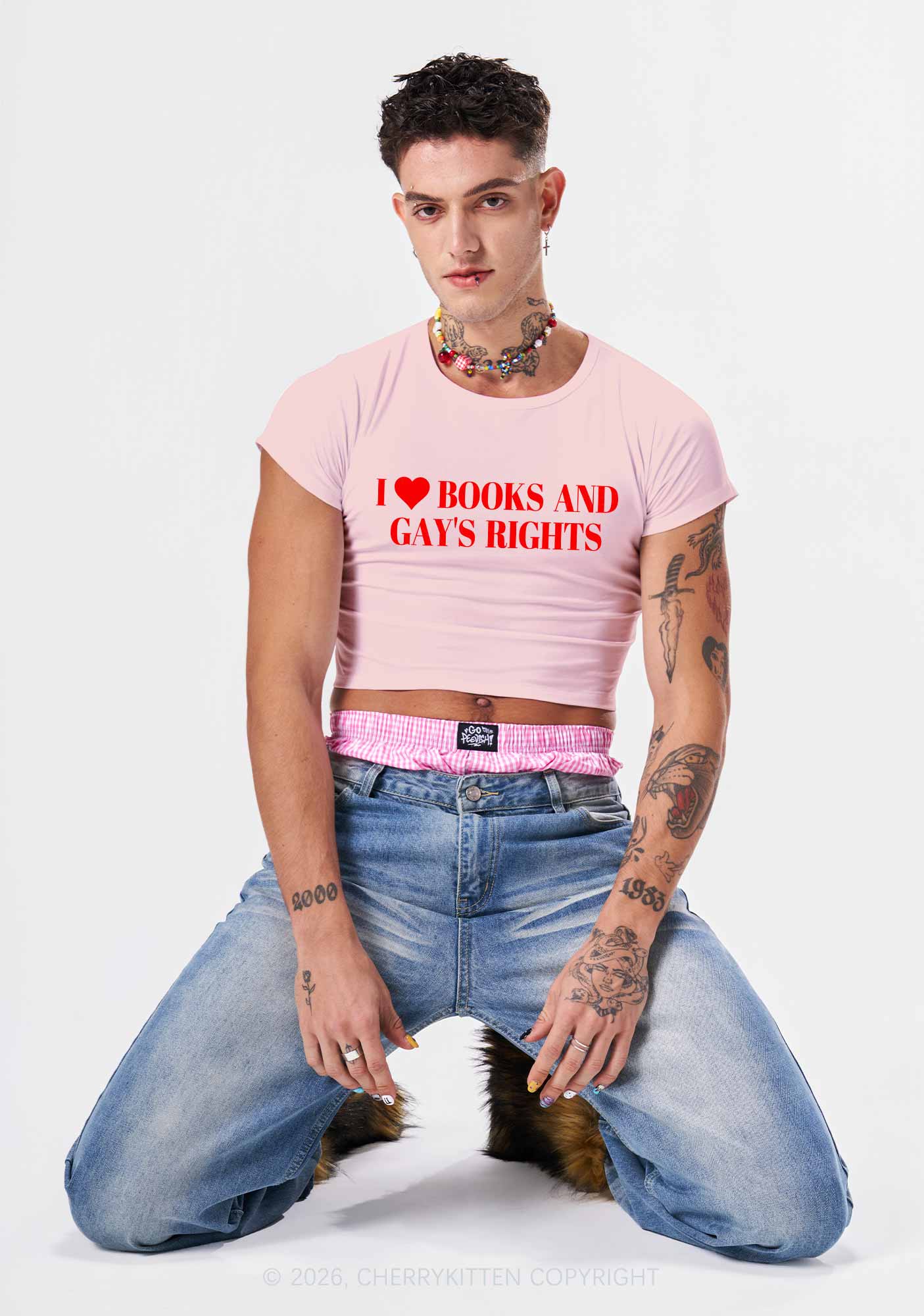 I Love Books And Gay Rights Pride Y2K Baby Tee Cherrykitten