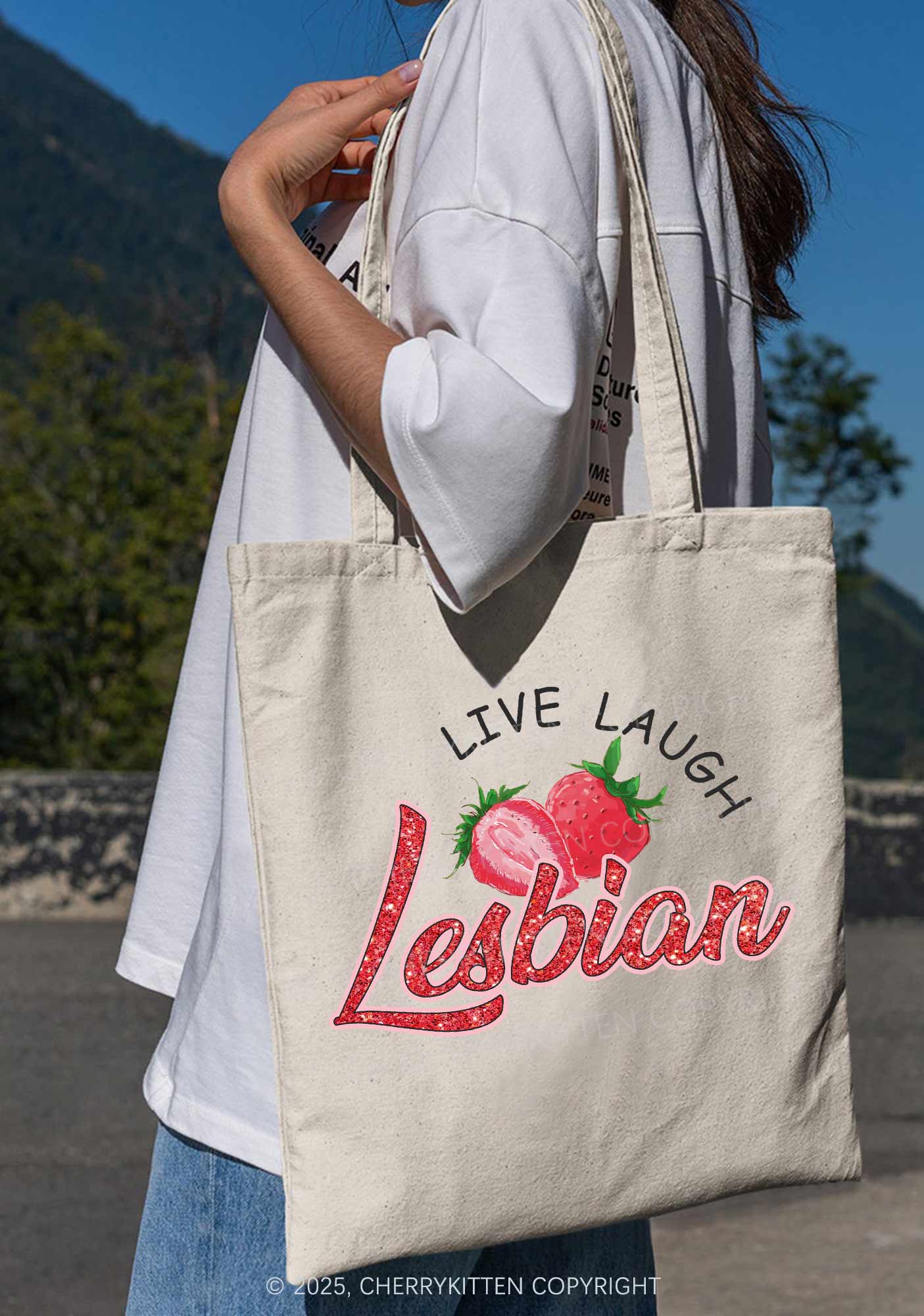 Live Laugh Lesbian Pride Y2K Canvas Tote Bag Cherrykitten