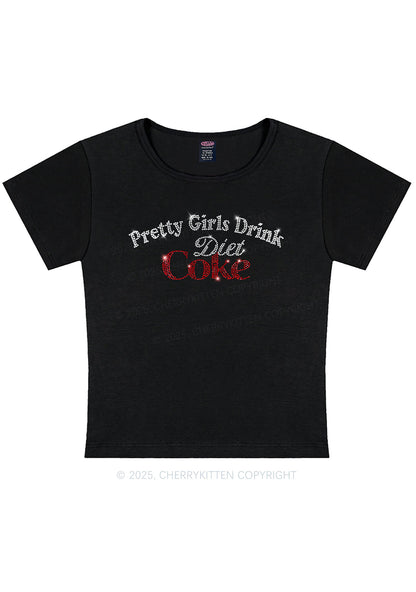 Curvy Rhinestone Pretty Girls Drink Diet Coke Y2K Baby Tee Cherrykitten