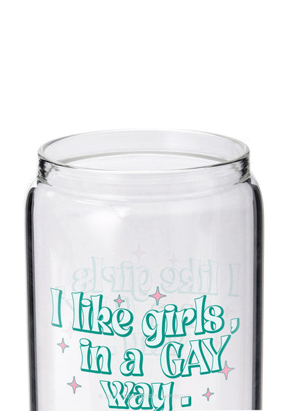 Like Girls In Gay Way Pride Printed Glass Cup Cherrykitten