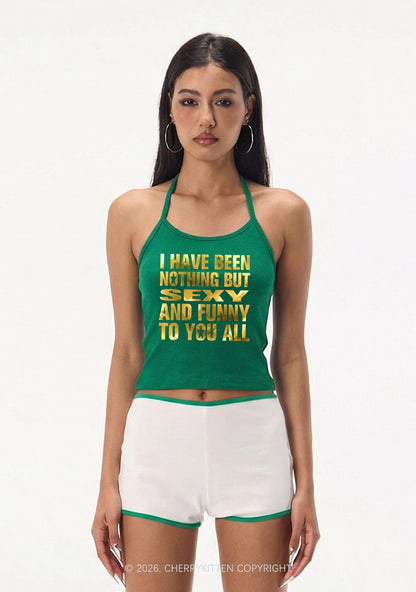 I Have Been Nothing Silver Foil Printed Y2K Halter Neck Cami Cherrykitten